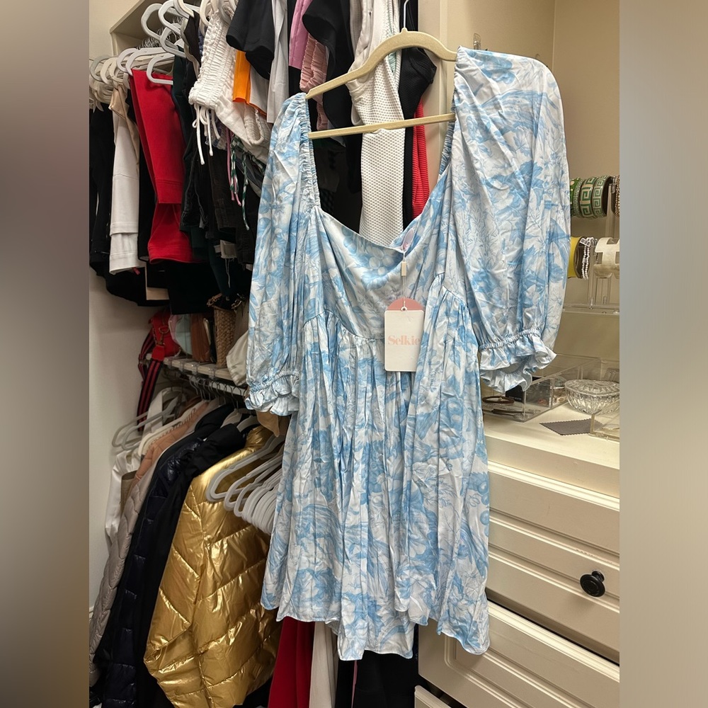 SELKIE NWT - blue toile puff sleeve dress